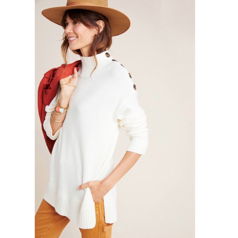 NWT ☁️ Anthropologie Ivory Margarita Tunic Sweater